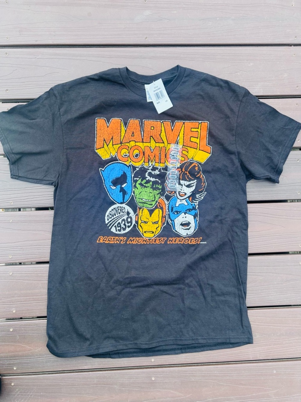 Marvel Black Short Sleeve Graphic Tee with Multicolor Comic Characters